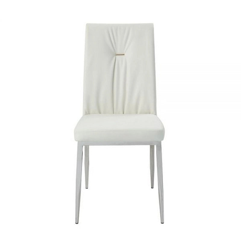 Chaises de salle à manger de 22 pouces, ensemble de deux, dossier capitonné, beige et chrome.