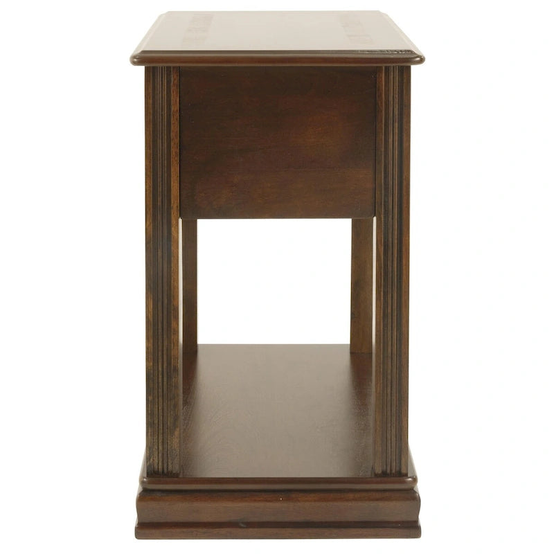 Table d'appoint de chaise avec 1 tiroir et étagère inférieure ouverte, marron