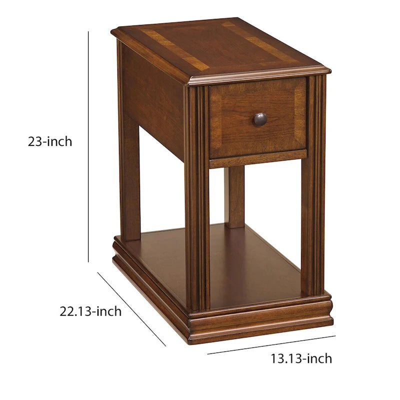 Table d'appoint de chaise avec 1 tiroir et étagère inférieure ouverte, marron