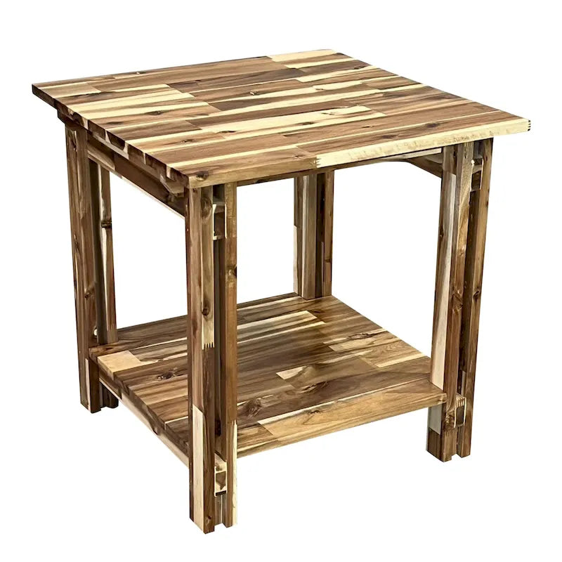 Table d'appoint architecturale en bois d'acacia avec étagère