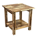 Table d'appoint architecturale en bois d'acacia avec étagère