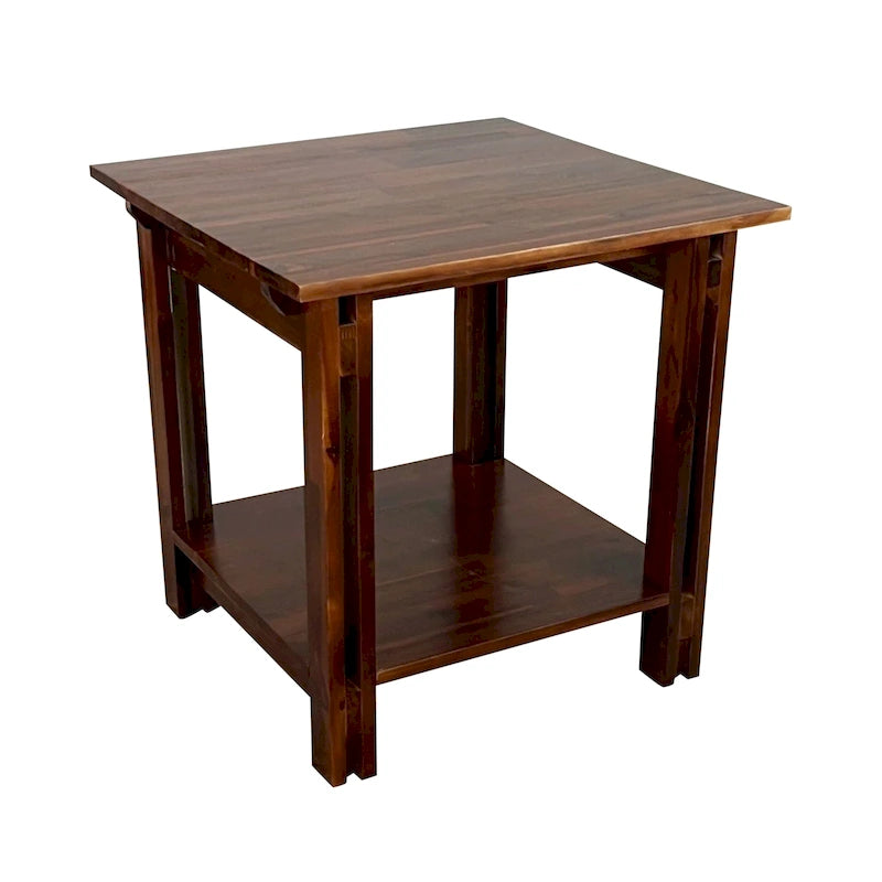 Table d'appoint architecturale en bois d'acacia avec étagère