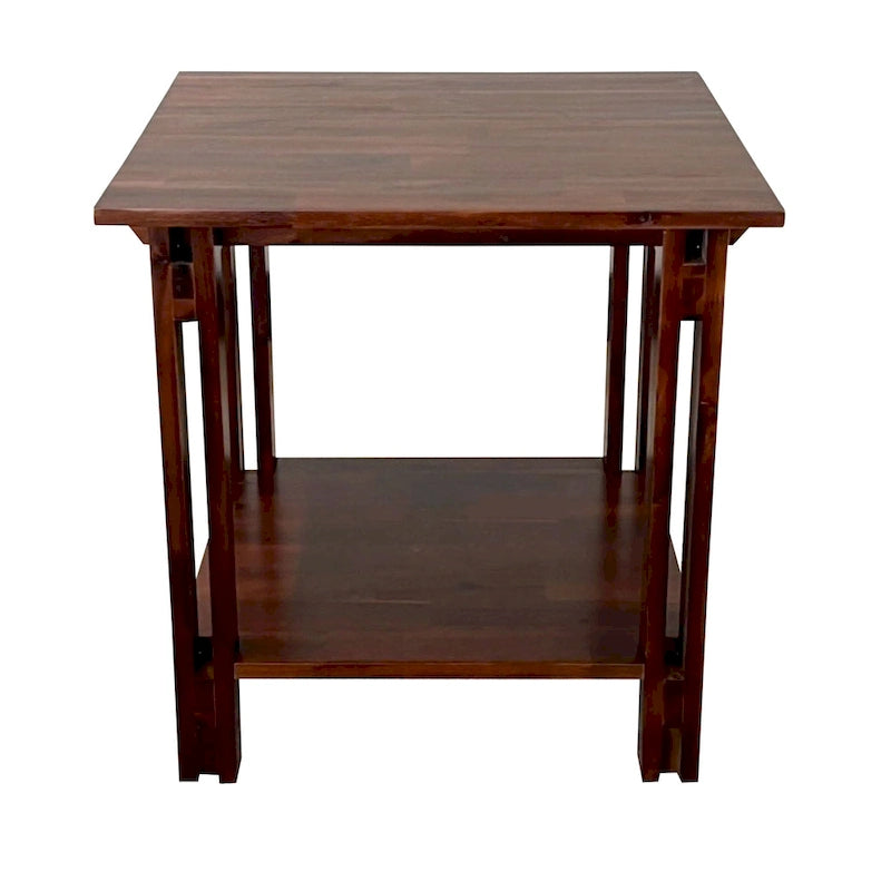 Table d'appoint architecturale en bois d'acacia avec étagère