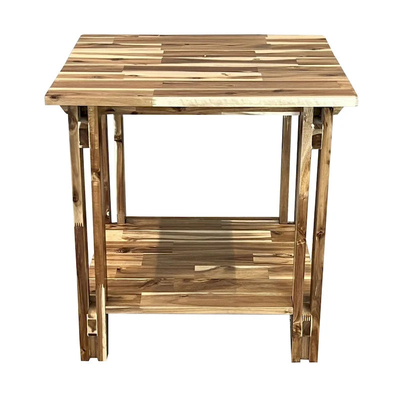 Table d'appoint architecturale en bois d'acacia avec étagère