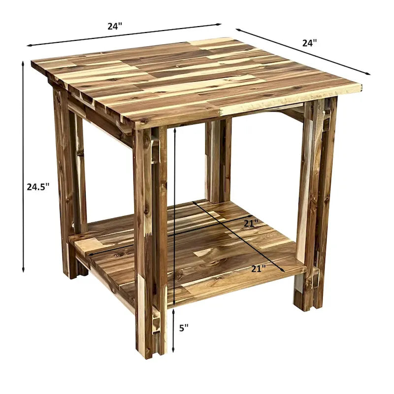 Table d'appoint architecturale en bois d'acacia avec étagère