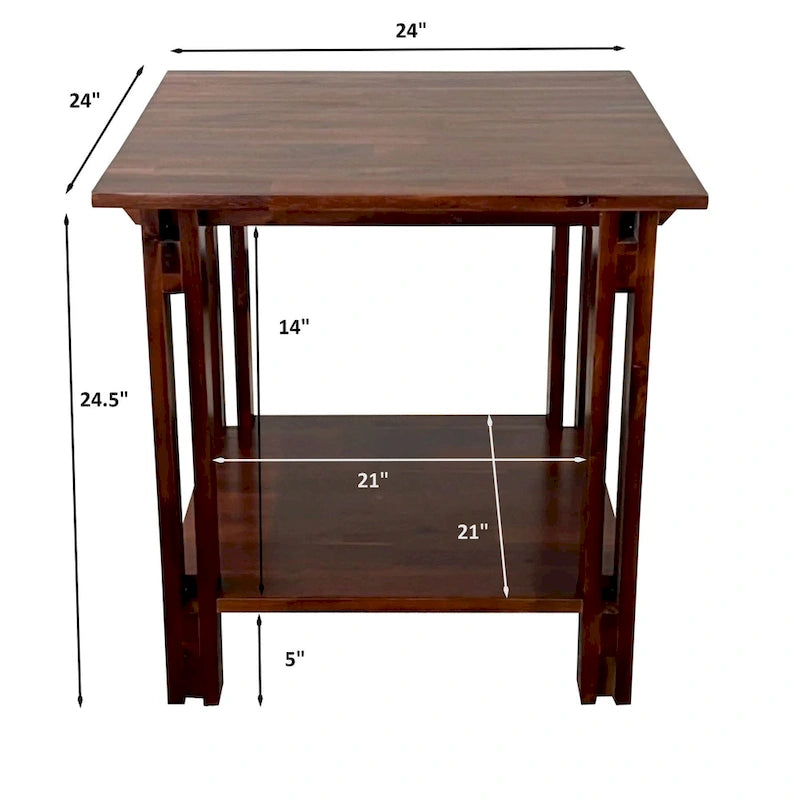 Table d'appoint architecturale en bois d'acacia avec étagère