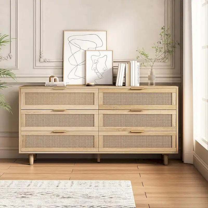 Meuble de rangement d'appoint avec 6 tiroirs en rotin