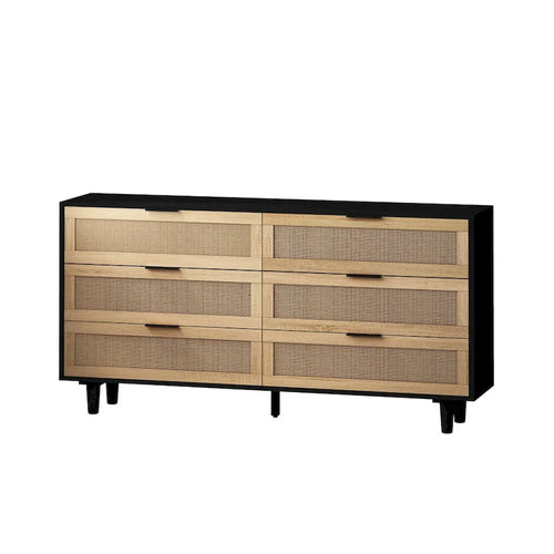 Meuble de rangement d'appoint avec 6 tiroirs en rotin