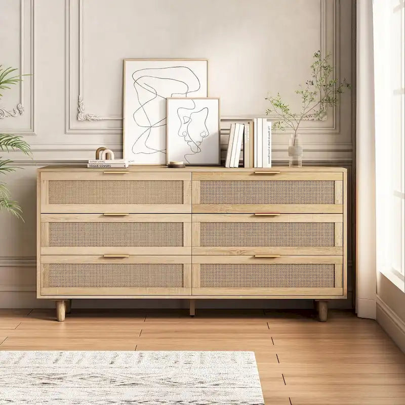 Meuble de rangement d'appoint avec 6 tiroirs en rotin