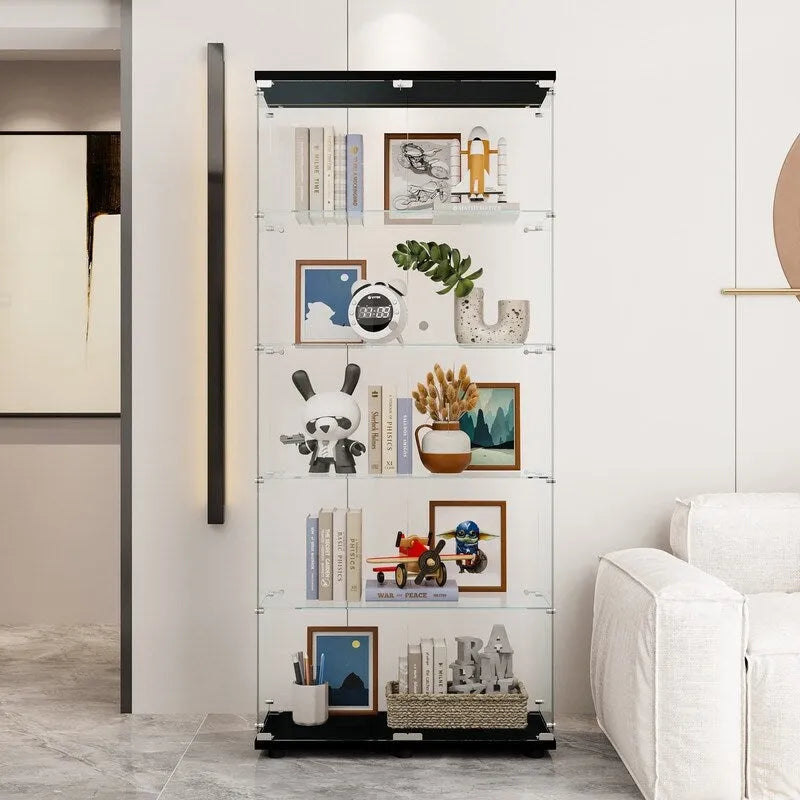 Vitrine en verre à double porte avec 5 étagères
