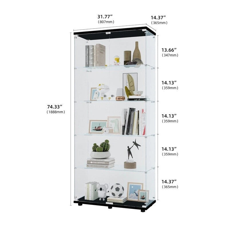 Vitrine en verre à double porte avec 5 étagères