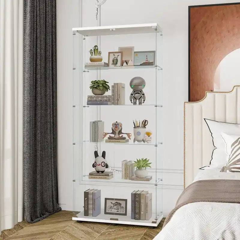 Vitrine en verre à double porte avec 5 étagères