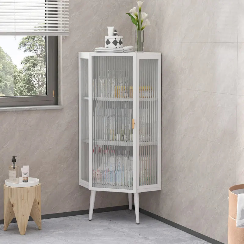 Meuble d'angle à 3 niveaux avec porte vitrée