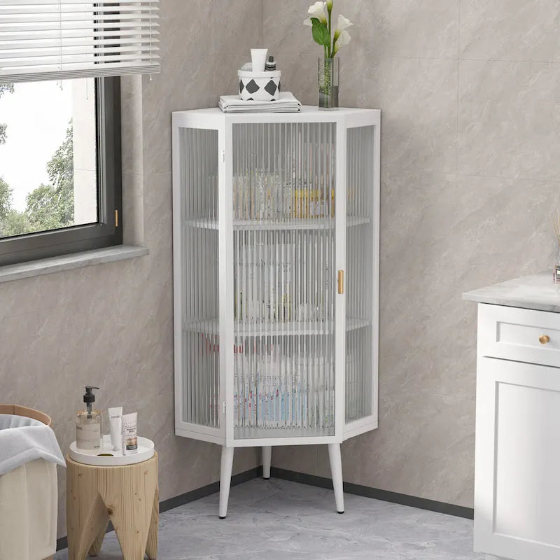 Meuble d'angle à 3 niveaux avec porte vitrée