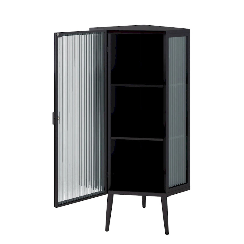 Meuble d'angle à 3 niveaux avec porte vitrée