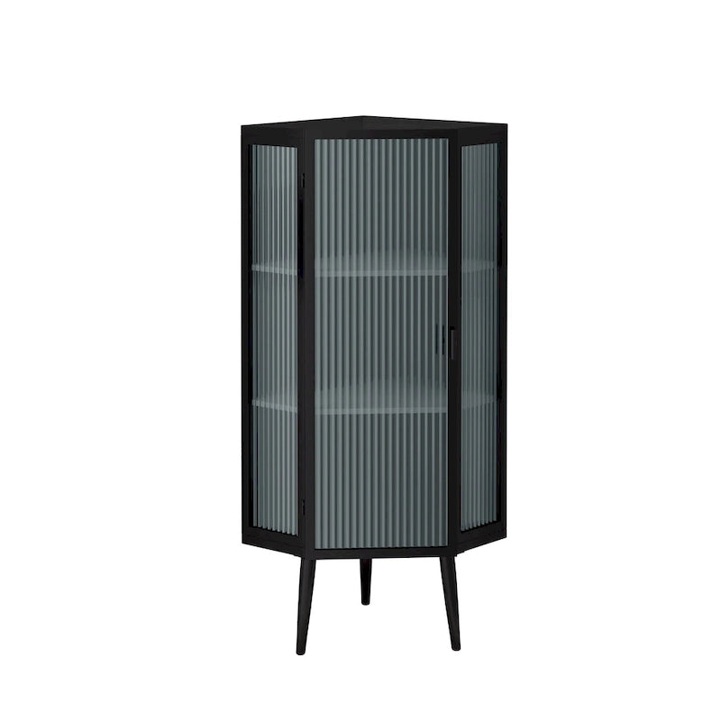 Meuble d'angle à 3 niveaux avec porte vitrée