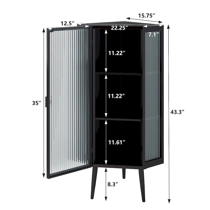 Meuble d'angle à 3 niveaux avec porte vitrée