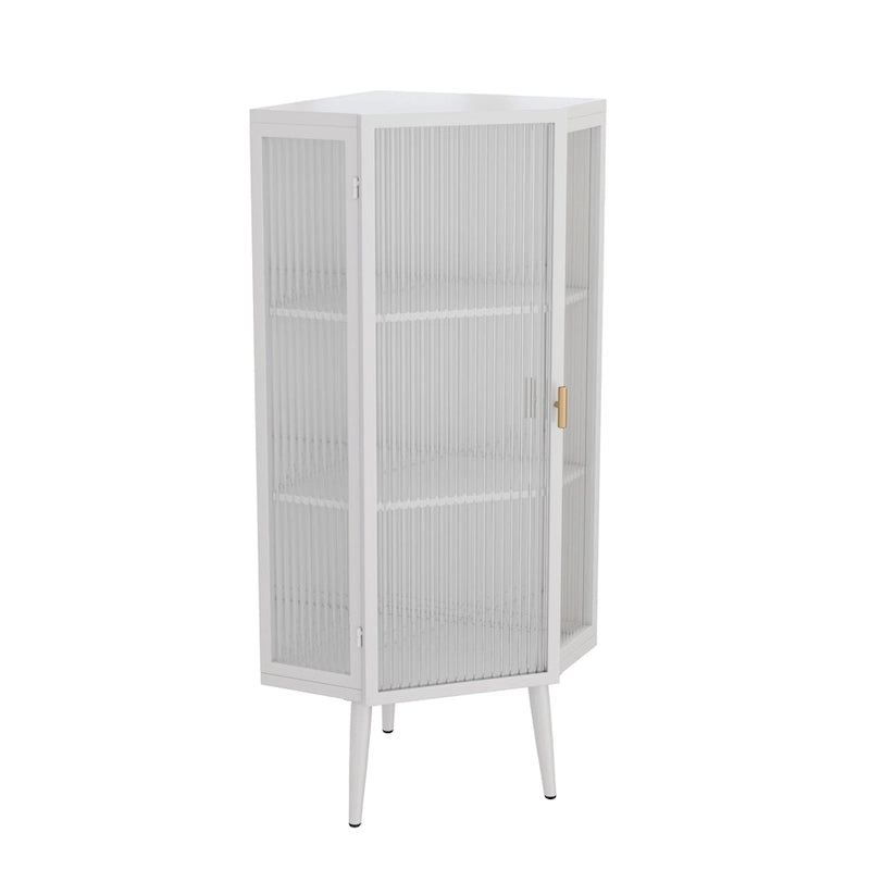 Meuble d'angle à 3 niveaux avec porte vitrée
