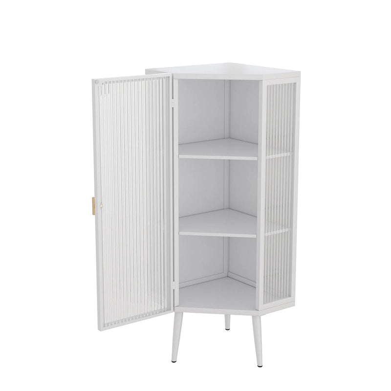 Meuble d'angle à 3 niveaux avec porte vitrée