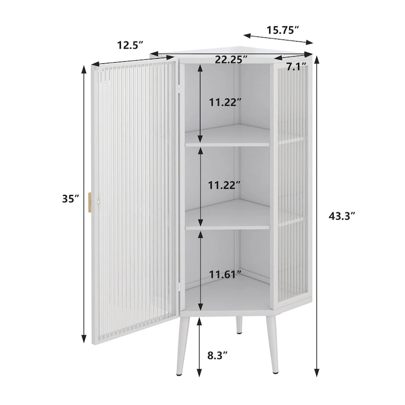 Meuble d'angle à 3 niveaux avec porte vitrée