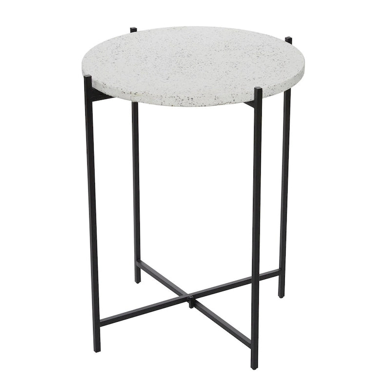 Table d'appoint avec plateau en terrazzo et piètement en métal noir en forme de X