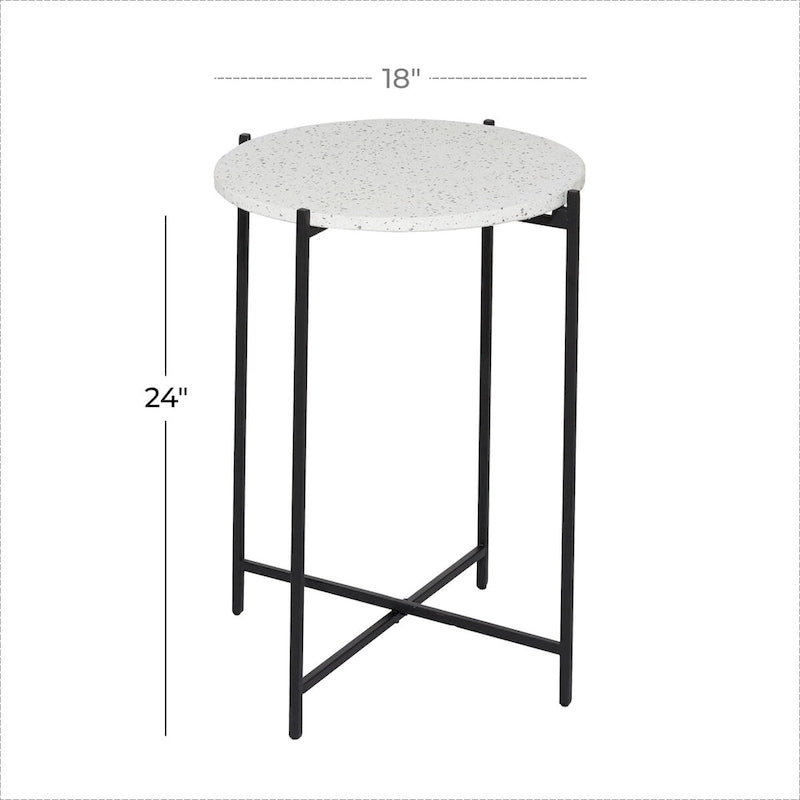Table d'appoint avec plateau en terrazzo et piètement en métal noir en forme de X